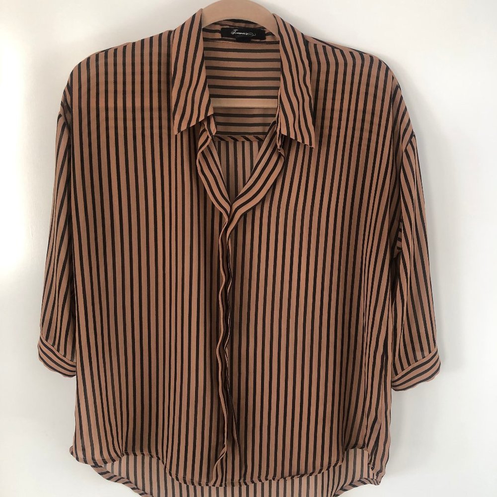 FOREVER 21 Brown sheer striped blouse